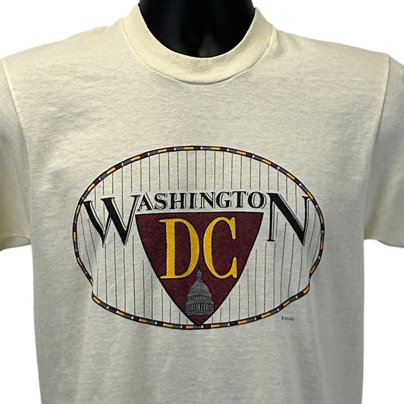 Vintage 80s Washington DC T Shirt Mens S Small Ivory Travel Tourist Tourism Tee - Picture 1 of 11